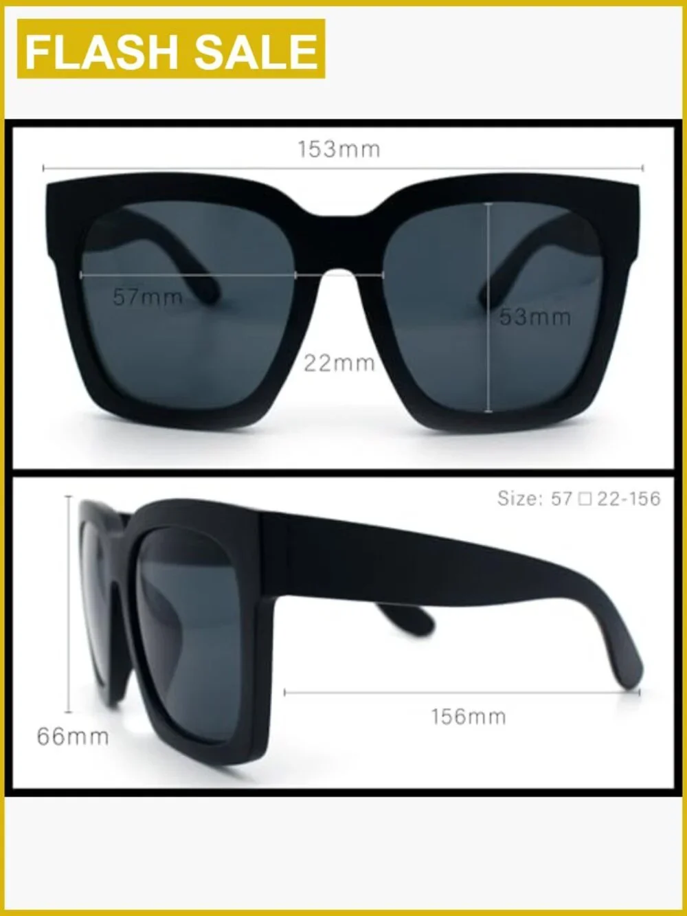 Oversized Thick Frame Sunglasses Horned Rim Square UV400 Protection